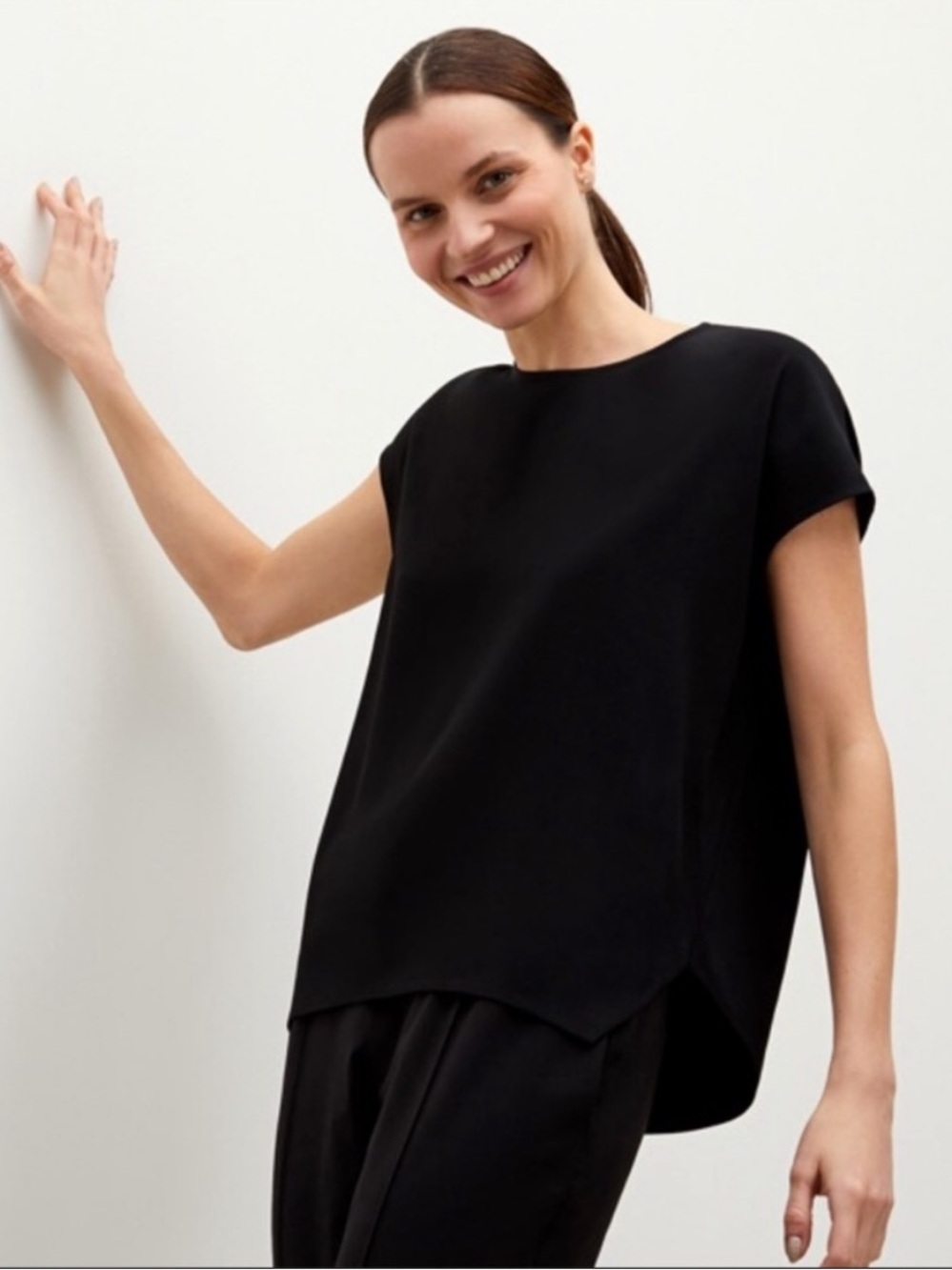 New MM Lafleur Black Short-Sleeve Lined Top Size Large